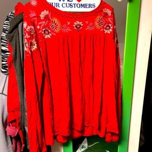 Red embroidered top